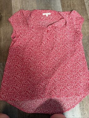 fun 2 fun Pink Floral Short Sleeve V-Neck Blouse